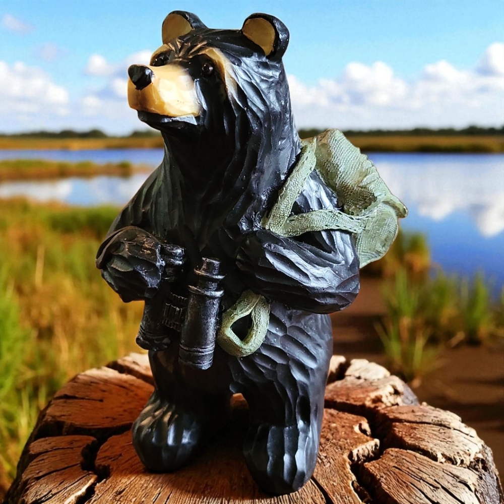 Vtg Lipco Black Bear Scout Camper Hiker Binoculars Resin Figurine Statue